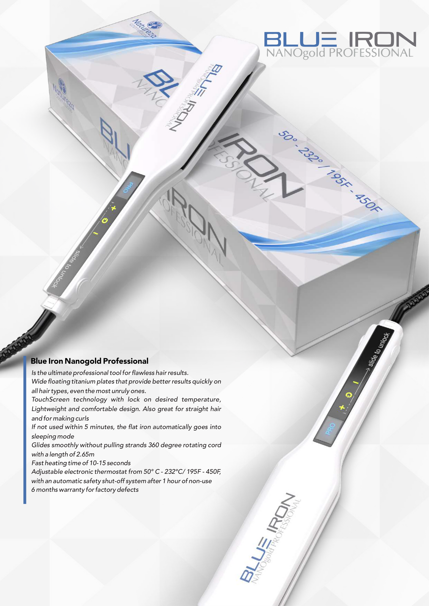Natureza Cosmeticos - NANOgold BLUE IRON (Hair Straightening IRON)